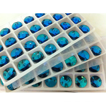 14mm Round Shiny Flat Back Stones with Holes